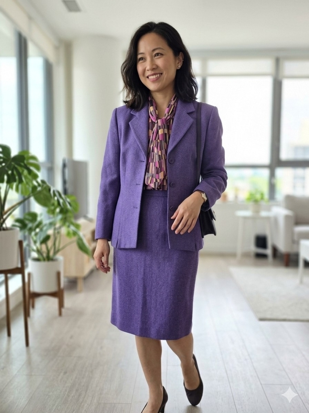 Le Suit Purple Women's Blazer and Skirt Set